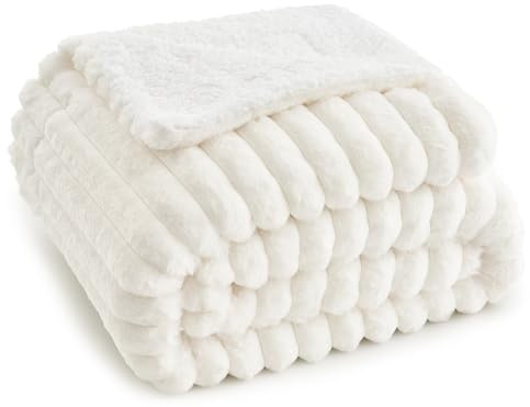 Tofinel Dicke Kuscheldecke Decke Flauschig 220x240 cm - Große Weighted Sherpa Decken Weiß & Cozy Blanket,Imitat-Wolldecke,Warme Schwere Decke & Winter Wohndecke
