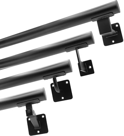 Natural Goods Berlin Set corrimano tube – metallo nero 300 cm e 4 supporti per corrimano – corrimano nero esterno – ringhiera per scale interno in metallo – resistente alle intemperie verniciato a