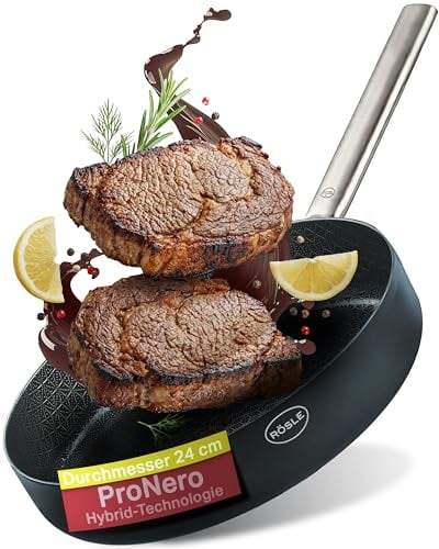RÖSLE EBONIC Pfanne 24 cm Induktion – Bratpfanne 24cm mit ProNero Keramik Antihaftbeschichtung & Wabenstruktur – PFAS-freie Antihaft Pfanne – 3-Schicht Mehrschichtmaterial – für alle Herdarten