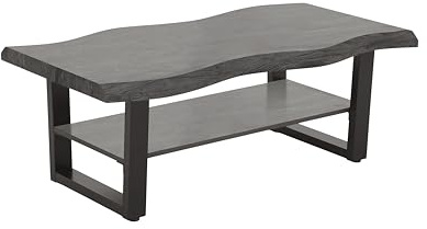 Hela Tische, Couchtisch Gabriel, Baumkante Akazie Grau, U-Metall-Gestell, Ablageboden, Maß 110x60cm