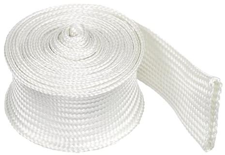QUARKZMAN Gaine Tressée 2M x 40mm Gaine en Fibre De Verre Haute Température pour Câbles Automobiles Bureau Domicile Gestion des Câbles Vidéo Protection des Câbles, Blanc