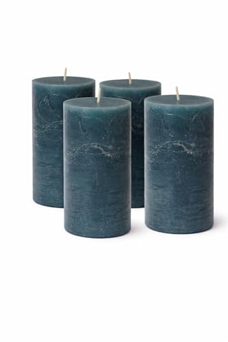 4er Set Stumpenkerzen Rustic 140x70mm | Selbstverlöschend (Safe Candle) | Durchgefärbt & RAL-zertifiziert | 69h Brenndauer | Große Dekokerzen für Laternen & Deko | Made in Germany (Ozeanblau)