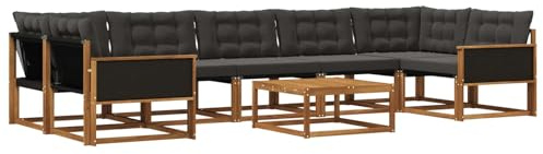 vidaXL Outdoor-Sofagarnitur mit Kissen 8 pcs Natürlich und Schwarz, Moderne Garten-Sofaset, wetterfeste Möbel, schicke Kollektion, bequemes Loungesofa für die Terrasse