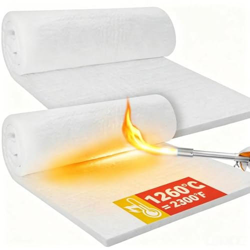 XBAIPIN Esterilla de fibra de cerámica, 2 unidades, 610 x 400 x 25 mm, lana aislante, resistente a temperaturas de hasta 1260 °C, aislamiento de alta temperatura para hornos, estufas de pellets