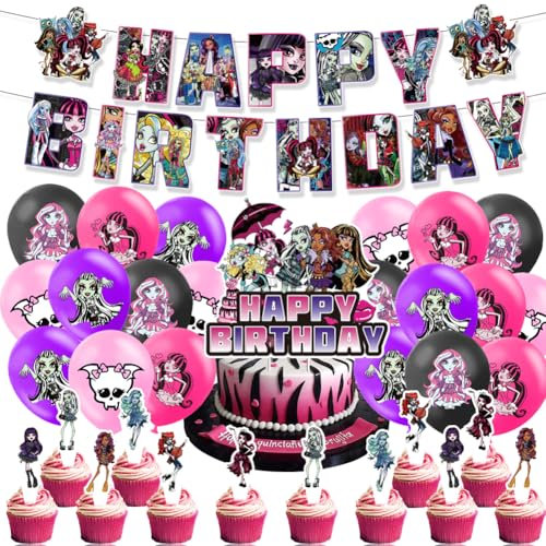 YCFAIIKG 34pcs Monster Décorations de Fête, Monster Party Supplies, Happy Birthday Banner Ballon Anniversaire Topper de Gâteau pour Enfant