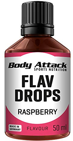 Body Attack Flav Drops®, 2 x 50 ml, Raspberry, Aromatropfen für Lebensmittel, zuckerfreie Flavour Drops ohne Kalorien, vegan & Qualität Made in Germany