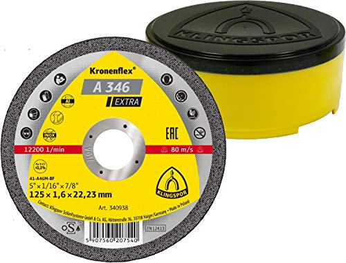 Klingpsor 340938 A 346 Extra Kronenflex Trennscheiben für Edelstahl, Stahl, Gerade, 125mm x 1.6mm x 22.23mm, 25 Stück, 100 korn