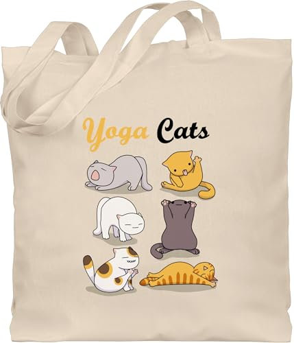 Baumwolltasche - Sprüche Statement - Yoga Cats - Unisize - Naturweiß - katzenbeutel einkaufstasche katze cat katz stoffbeutel katzenfan geschenke schulter beutel mit katzen katzenmotiv katze.