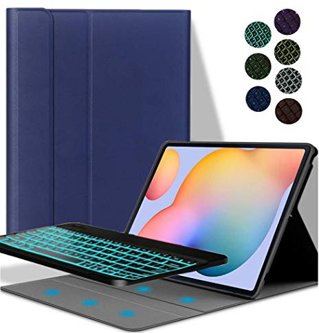 YGoal Tastatur Hülle für Galaxy Tab S7 Plus,(QWERTY Englische Layout) 7 Colors Backlit Ultradünn PU Leder Schutzhülle mit Abnehmbarer drahtloser Tastatur für Samsung Galaxy Tab S7 Plus T970/975, Blau