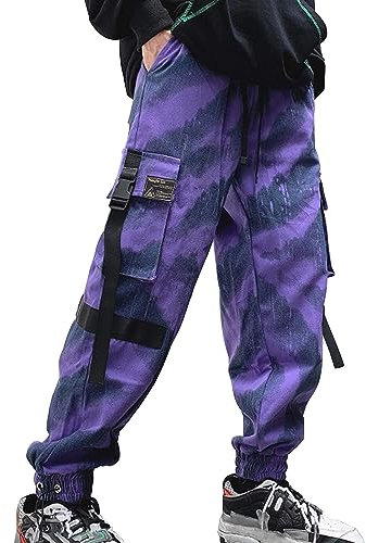 XYXIONGMAO Streetwear Harem Pantaloni per Gli Uomini Hip Hop Techwear Pantaloni Gioventù Casual Pantaloni Sciolti Multi-Pocket Sport Tuta - Viola - XL