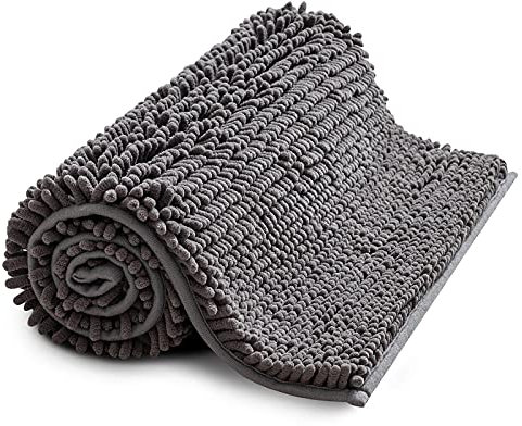 MIULEE Chenille Badezimmerteppich rutschfeste Badematte Badvorleger Waschbar Badteppich Duschvorleger Duschmatte Fussmatte Badezimmer Weiche Teppich Wohnzimmer Schlafzimmer 50x80 cm Grau