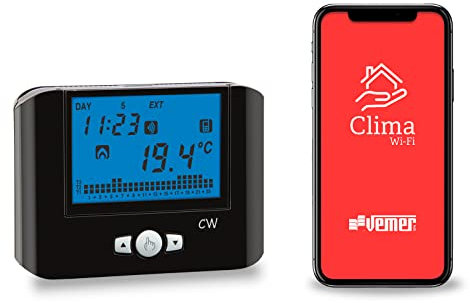 VEMER VE787200 CW - Termostato WIFI da Parete, Alimentazione 230V, Cronotermostato Controllabile a Distanza Tramite APP, Nero