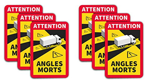Confezione 6 adesivi ad angolo morto per camion - Attention Angles Morts - Segnalazione obbligatoria in Francia - Alta visibilità e durata per veicoli pesanti da merci (Camion6)