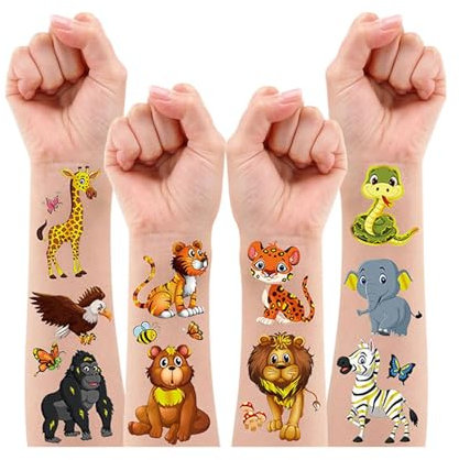 Leesgel Tier Tattoos für Kinder, 62 Stück Metallic Tier Glitzertattoos für Geschenk Junge Mädchen, Dschungel Deko Geburtstag Mitgebsel Kindergeburtstag Gastgeschenke Kinder Party Zubehör