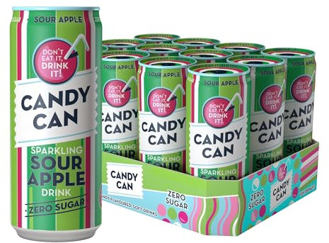 Candy Can, Sour Apple, Fizzy Drink, Nostalgic American Soda Flavours, Sparkling Pop Cans (12 x 330ml)