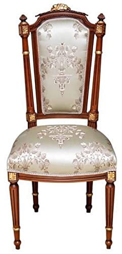 Casa Padrino Barock Esszimmerstuhl Cremefarben/Braun/Gold - Handgefertigter Antik Stil Stuhl - Esszimmer Möbel im Barockstil
