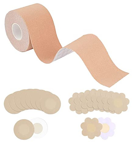 TFSYLISA Cinta de Levantamiento de Senos,Cinta de Pechos con 10 Pares de Cubre Pezones,Cinta Adhesiva Push up,Sujetador Adhesivo para Copa A-E
