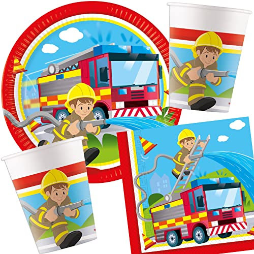Carpeta 37-TLG Partyset * FEURWEHRMÄNNER * für Kindergeburtstag mit Teller + Becher + Servietten + Deko | Feuerwehr Feuerwehrmann Fire Fighter Kinder Geburtstag Mottoparty