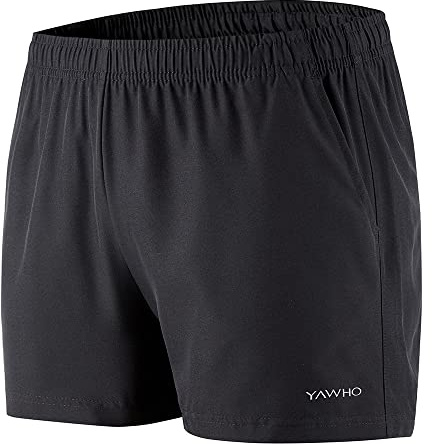 YAWHO Damen Sporthose Kurze Laufhose Laufshorts Sweatshorts Kurz Hose Sommer Schnell Trocknend Sport Shorts High Waist Fitness Running Gym mit Reißverschlusstasche
