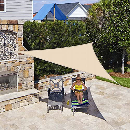 Toldo Vela Impermeable Exterior Terraza, Triangular Rectángulo 3x4x5m, Toldos Velas de Sombra para Patio Jardin, Tela Oxford Resistente, 95% Protección Rayos UV, para Jardim Pérgola - Beige-Blanco