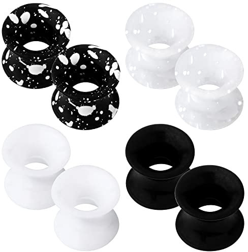 OUFER 4 Paare Silikon Ohr Ear Tunnels Plugs Set 2g 6mm Flesh Silikontunnel Piercing Silicone Double Flared Flexibler Expander Weiß Schwarz Ear Piercing Schmuck