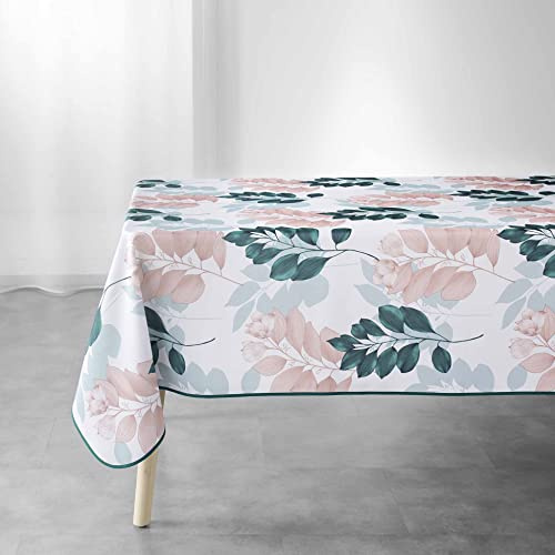 douceur d'intérieur, Nappe Rectangle (150 x 240 cm) Belline Blanc/Emeraude, Polyester Imprimé