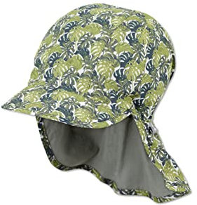 Sterntaler Baby Jungen Wende-Schirmmütze m.Nackensch. Wende Schirmmütze mit Nackenschutz Blätter - Wendemütze Kinder - aus Baumwolle - dunkelgrün, 49