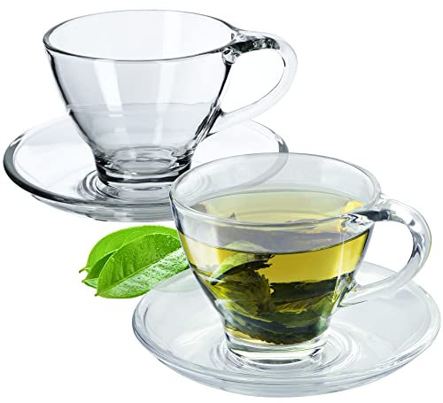 KADAX Lot de 2 tasses en verre transparent avec soucoupe 200 ml/250 ml
