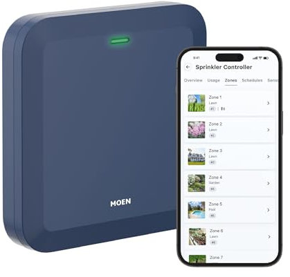 Moen 8-Zone Smart Sprinkler Controller, Wi-Fi Connectible Smart Irrigation System with Automatic Water Timer for Outdoor Lawn Enclosure, WICNT008G1USA
