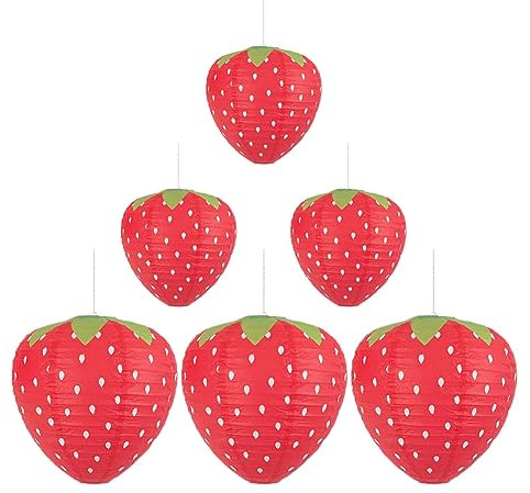 Surakey Erdbeer-Papierlaterne 6 Stück - Dekorativ Lampenschirm für Wald, Jungle, Wunderland Thema - Geburtstag, Hochzeit, Babyparty Dekoration - Rot, Papier, Hängend, Feierlichkeiten
