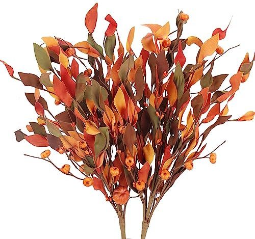 SLFYEE 2PCS Flores Artificiales Otoño Calabaza Falsa Flores Decorativas Ramo Flores Falsas para Interiores Calabaza Artificial Otoño Calabaza Pequeña para Halloween Hogar Jardín Fiesta Decoraciones