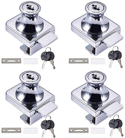 Serrure Porte en Verre 4 Pièces Serrure de Vitrine en Verre Serrure Porte en Verre sans Perçage, Serrure Porte Coulissante Verre avec Clé (5-8mm Porte en Verre)