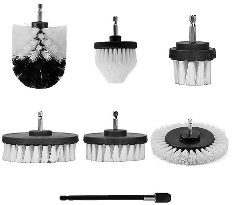 Lot de 7 brosses pour perceuses électriques, excellent pour carrelage de piscine, salle de bain, toilettes, céramique, marbre, voiture, blanc