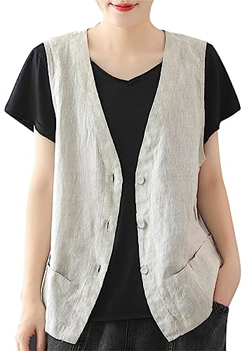 Damen-Leinenweste, lässig, ärmellos, Strickjacke, Jacke, locker und dünn, lässiges Weste-Top Wasserdichter Mantel Damen Winter Dicke Weste Schwarz M-3XL