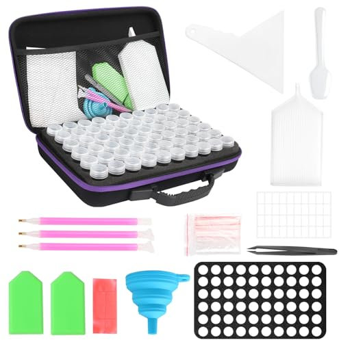 MXTIMWAN Diamond Painting Organizadora Kit, 60 Ranuras Cajas de Accesorios para Pintura Diamantes, Compartimento de Almacenamiento de Diamantes para Cuentas, Joyas, Pequeños Accesorios