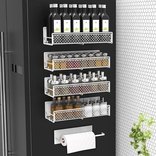LoKori Magnetic Spice Rack Organizer,5 pcs Magnetic Spice Shelf Seasoning holder, Wall Mounted Refrigerator Magnetic Organizer for Holding Spices, Jars, Bottle,B