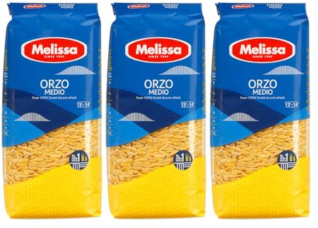 Melissa Kritharaki Nudeln 3x 500g – Griechische Reisnudeln aus Hartweizengrieß – Orzo Pasta für Giouvetsi, Suppen und Salate – inkl. 20ml Jassas Olivenöl