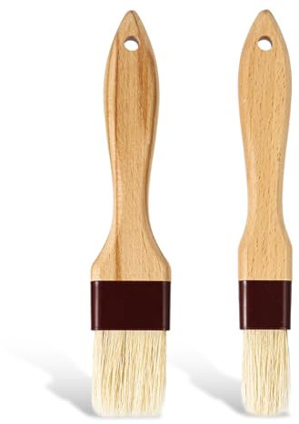 2 Pièces de Pinceau de Cuisine, Pinceau à Huile pour la Cuisson Pinceaux en Poils de Sanglier pour Sauce Pinceau de Cuisine pour Sauce à Tartiner à l'Huile Marinade(2 Tailles)