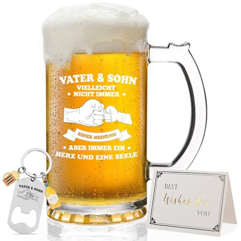 Joymaking Bierglas Papa Geschenk, Vatertagsgeschenke für Papa, Vater Sohn Geschenk, Vatertag Geschenke von Sohn, Papa Geburtstagsgeschenk, Bester Papa Geschenke Weihnachten Bierkrug 0,5L