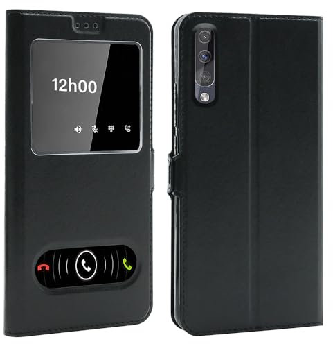 CEKA TECH Coque pour Samsung Galaxy A50 (6,4 Pouces), Etui Housse avec FENETRES, Pochette Magnétique pour (Samsung A50) - Noir