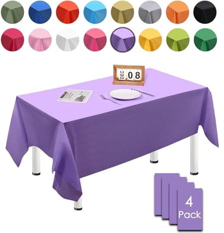 MORAINJAY 4 Stück 137cmx274cm Rechteckig Einweg Tischdecke, Lila Wasserdicht Fleckschutz Tischdecken für Geburtstagsfeier,Hochzeit, Weihnachten, Kindergeburtstag, Esszimmer, Garten,Party