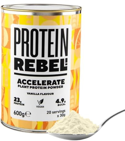 Vegan Protein Powder Vanilla for Runners - 100% Natural, Plant Based Protein Supplements - Clean Running Recovery Drink, Sugar Free, Gluten Free, No Additives or Preservatives, by Protein Rebel