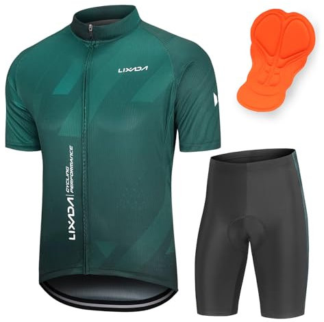 Lixada Fahrradtrikot, kurzärmelig, für Herren, mit Trägerhose, 5D, Gel, gepolstert, MTB, kurz, atmungsaktiv, Fahrradkleidung, Sport, Shorts, Hosen, grün, XL