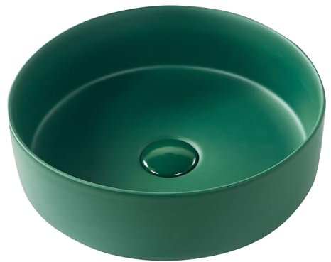 Lavabo sobre encimera de cerámica baño redondo ⌀ 37 cm verde mate Gudar