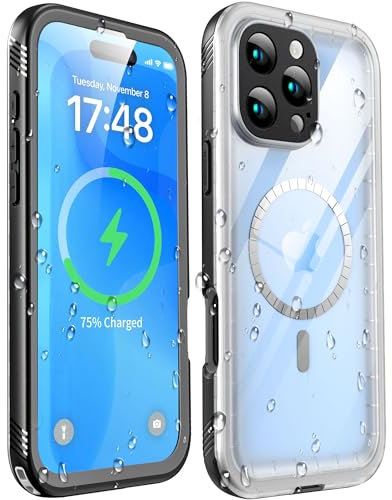 SOKUSIN for iPhone 16 Pro Waterproof Case Magnetic Shockproof - with Camera/Screen Lens Protector Compatible with Magsafe [360 Full Body Protective] Heavy Duty Dustproof Front and Back Cover-Clear