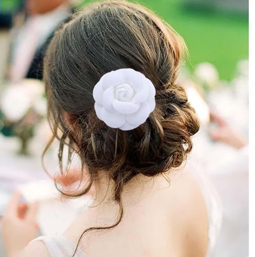 TseenYi Pince À Cheveux Fleur De Camélia Tissu Pince À Cheveux Fleur Blanche Pince À Cheveux Fleur Blanche Broche Fleur De Boho Broche De Mariage Pince À Tête Bijou Pour Femme