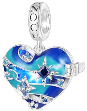 GNOCE Charm Anhänger Herz Sonnensystem Kabelloser LED Leuchtender Saturn Anhänger 925 Sterling Silber Geschenk für Mädchen Kinder Fit Alle Armband/Halskette (Neptun)