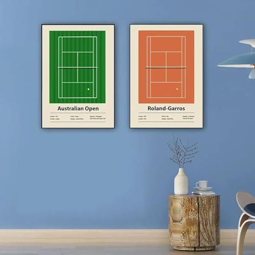 RDRDtbtr Minimalistische Tennis Grand Slam Poster Kunstdrucke Leinwand Bild Moderne Open Sport Ball Wand Bilder Bilder für Wohnzimmer Wohnkultur 50x70cmx2 Ungerahmt