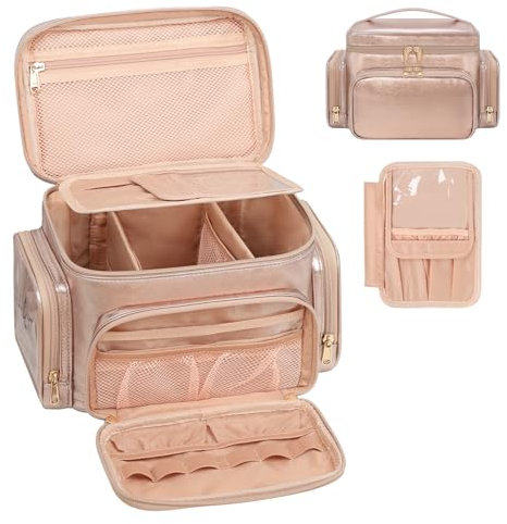Kosmetiktasche Damen Schminktasche Groß Reise Make Up Tasche mit Abnehmbare Teiler, wasserdichte Makeup Bag Organizer Gross (roségold)
