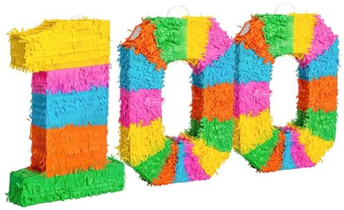 Fax Potato 2pc 100. Geburtstag Piñata- und Augenbinden-Set - Mehrfarbig - Mexikaner Kinder Mädchen Jungs Geburtstagsfeier Parteien Spiele Dekorationen Bausatz